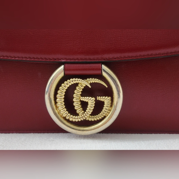 Authentic Gucci GG Marmont Red Leather Shoulder Bag Gold Hardware Gucci Handbag - Picture 2 of 14